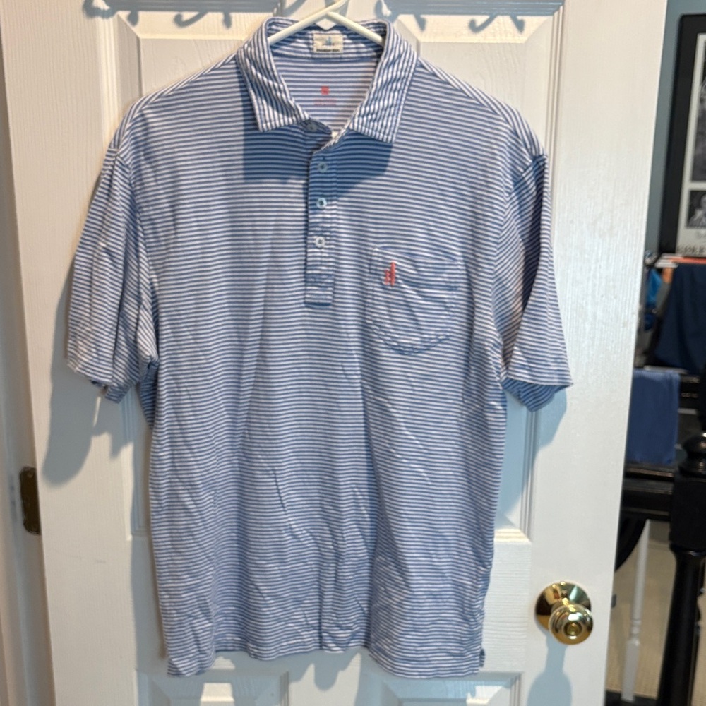 johnnie-O Navy and White Striped Polo Shirt